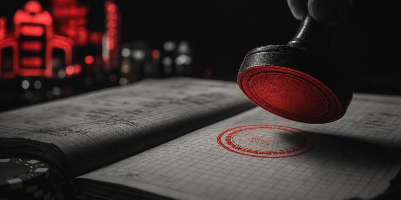 A ledger page being stamped, marking a newly logged UK casino launch